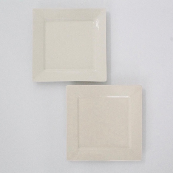 Fishs Eddy Square Plates Set of 2 Solid White Ceramic 8” Salad Appetizer Plates - Picture 2 of 7